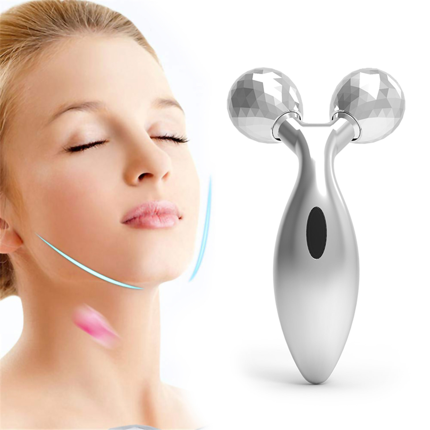 DAM Rodillo masajeador 3D. Estiramiento lifting facial. Efecto adelgazante, reafirmante, para todo el cuerpo. 9,5x5x16,5 Cm. Color: Plata