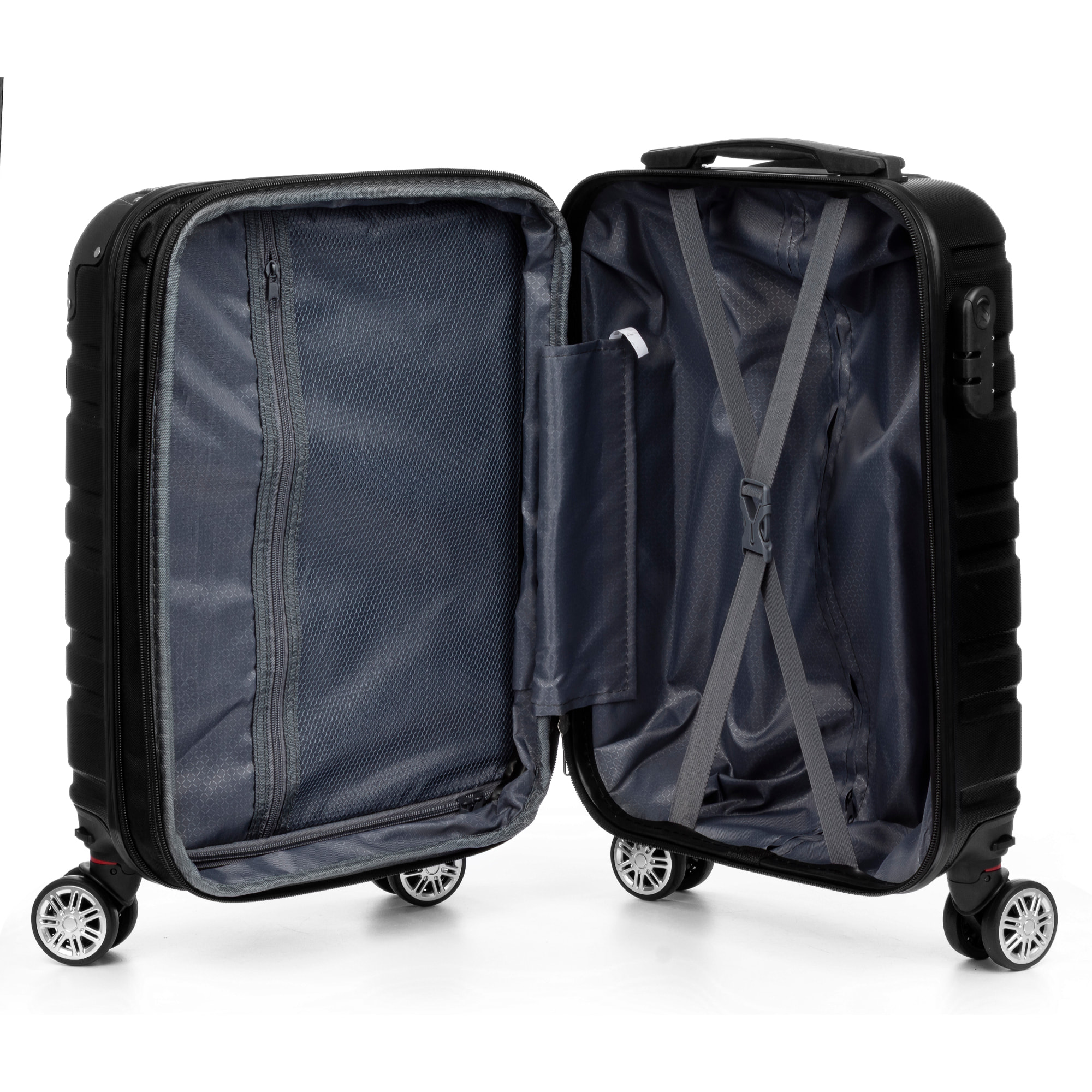 Juego de 2 maletas Trolley extensibles, en material ligero ABS de alta resistencia con esquinas reforzadas. Cerradura numérica, 4 ruedas dobles giratorias 360° y extraíbles.