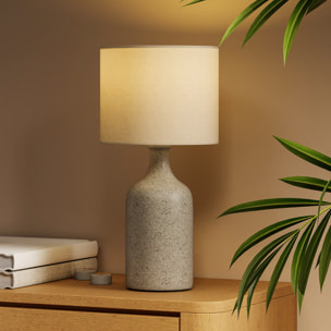 Lampe de table design effet grès céramique lin