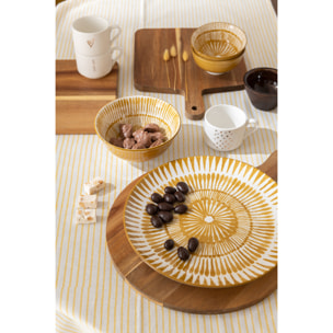 J-Line Assiette Jam Porcelaine Blanc/Ocre