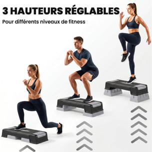 Step fitness aérobic hauteur réglable 3 niv. surface antidérapante gris noir