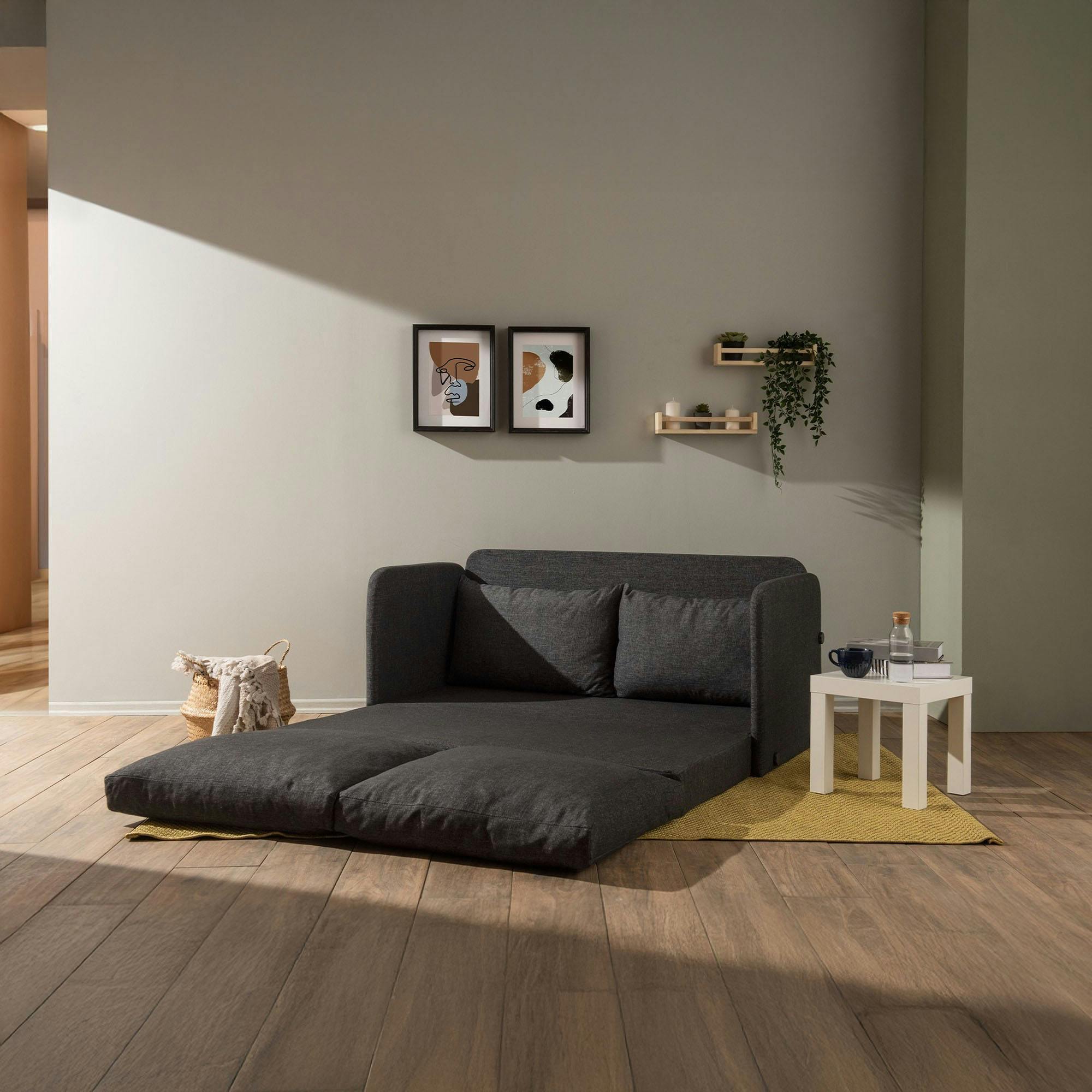 Canapé-lit en lin gris foncé, 2 personnes 140 cm ORURO