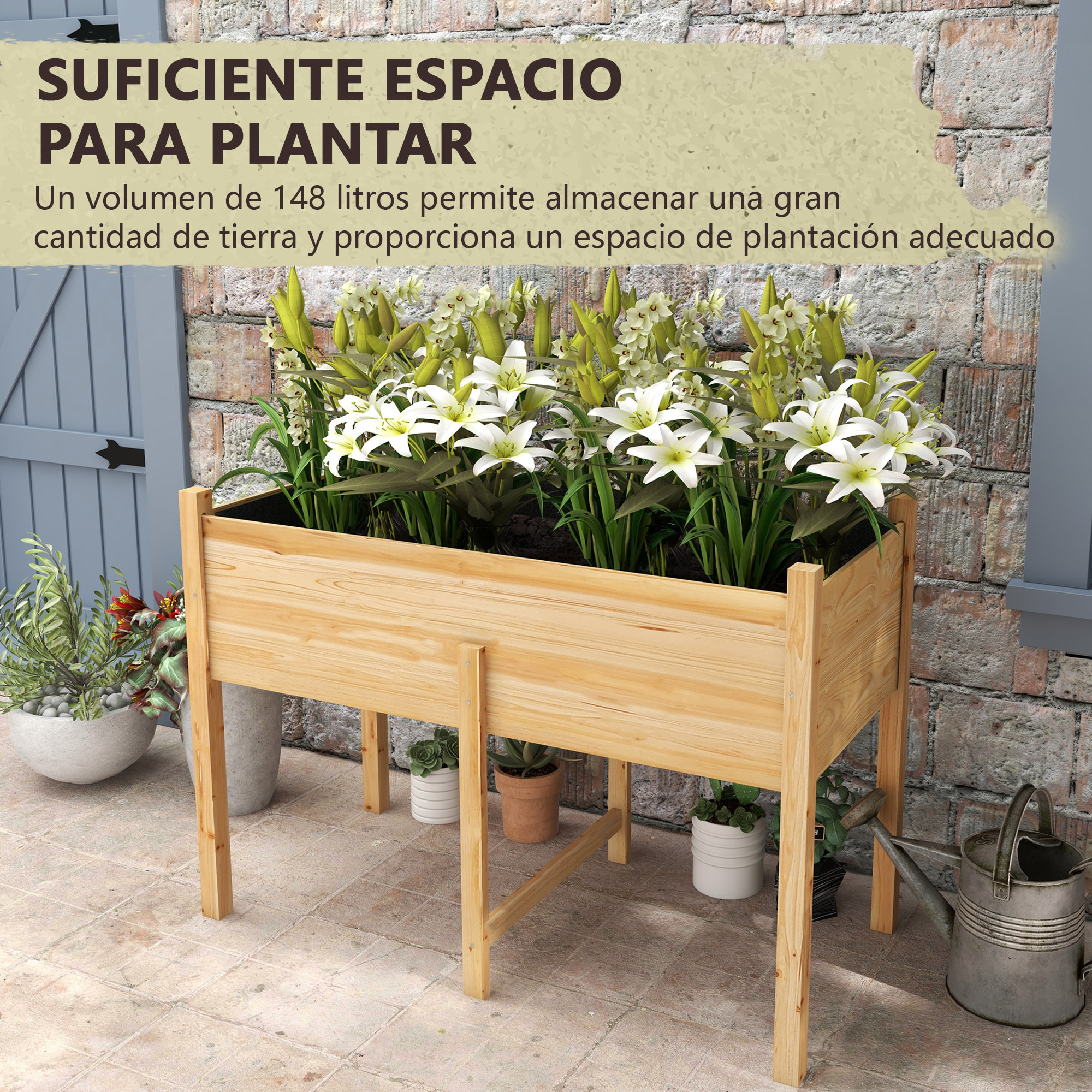 Mesa de Cultivo de Madera Huerto Urbano Elevado 115x55x80 cm Jardinera de Cultivo con Tela no Tejida para Cultivo Plantas Flores Verduras Natural