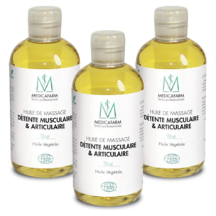 MEDICAFARM - Huile de massage détente musculaire & articulaire - Contribue à soulager les douleurs articulaires & musculaires - Certifiée ECOCERT - Lot de 3 flacons de 250 ml