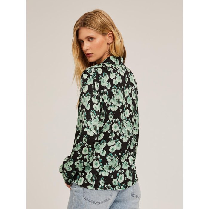 Motivi - Camicia in raso fantasia floreale - Verde