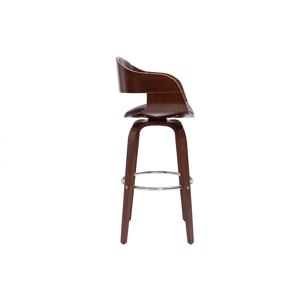 Tabouret de bar design noir et bois foncé noyer H65 cm pivotant 360° GAO