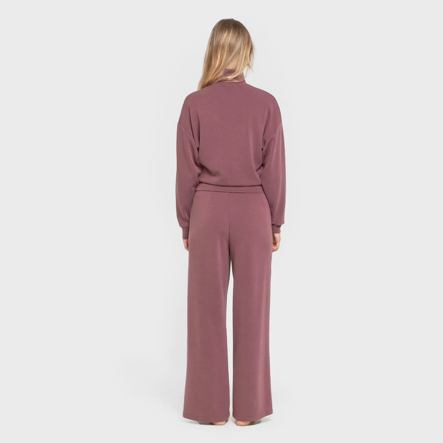 Felpa a collo alto in stile modal da donna melanzana