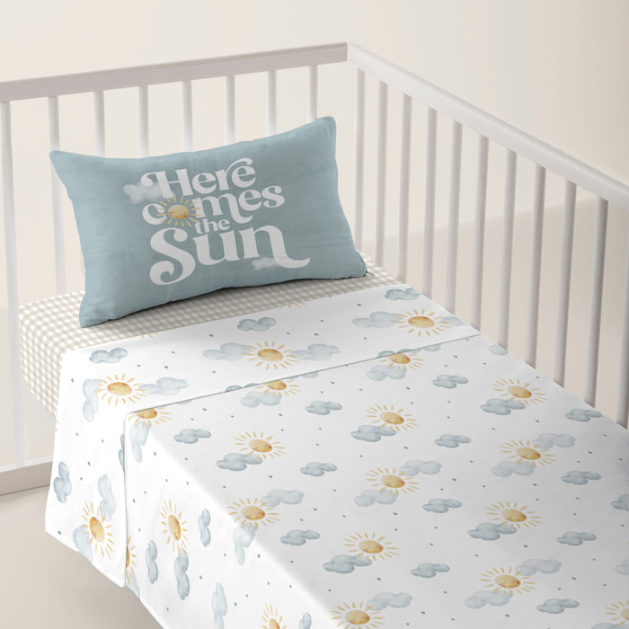 Cool Kids - Juego de Sábanas Estampadas - Infantil - Incluye 1 Funda de Almohada + 1 Sábana Bajera - 100% Algodón - Cuna/Maxicuna - Sun