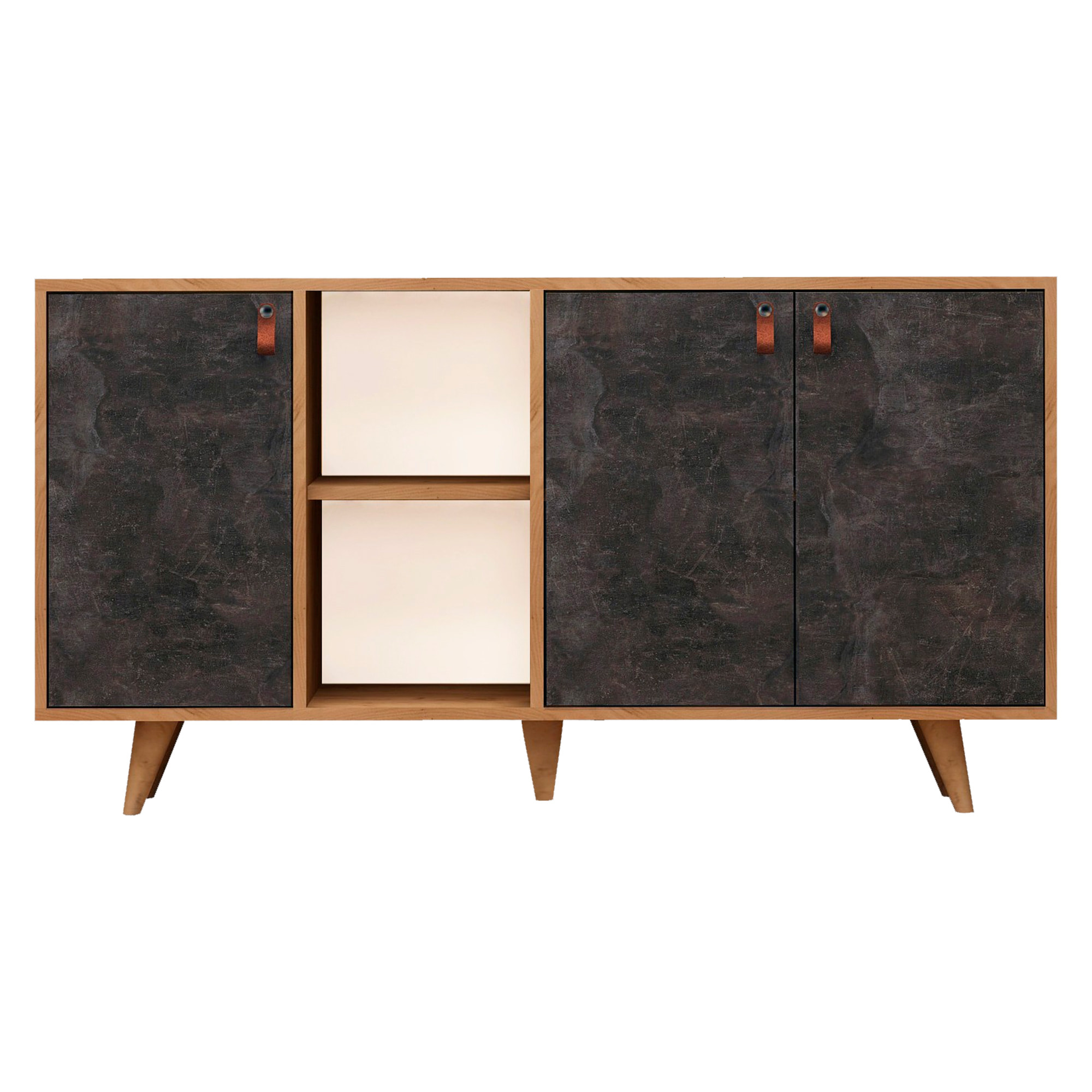 Mueble de roble oscuro con 100% tablero aglomerado rechapado en melamina.