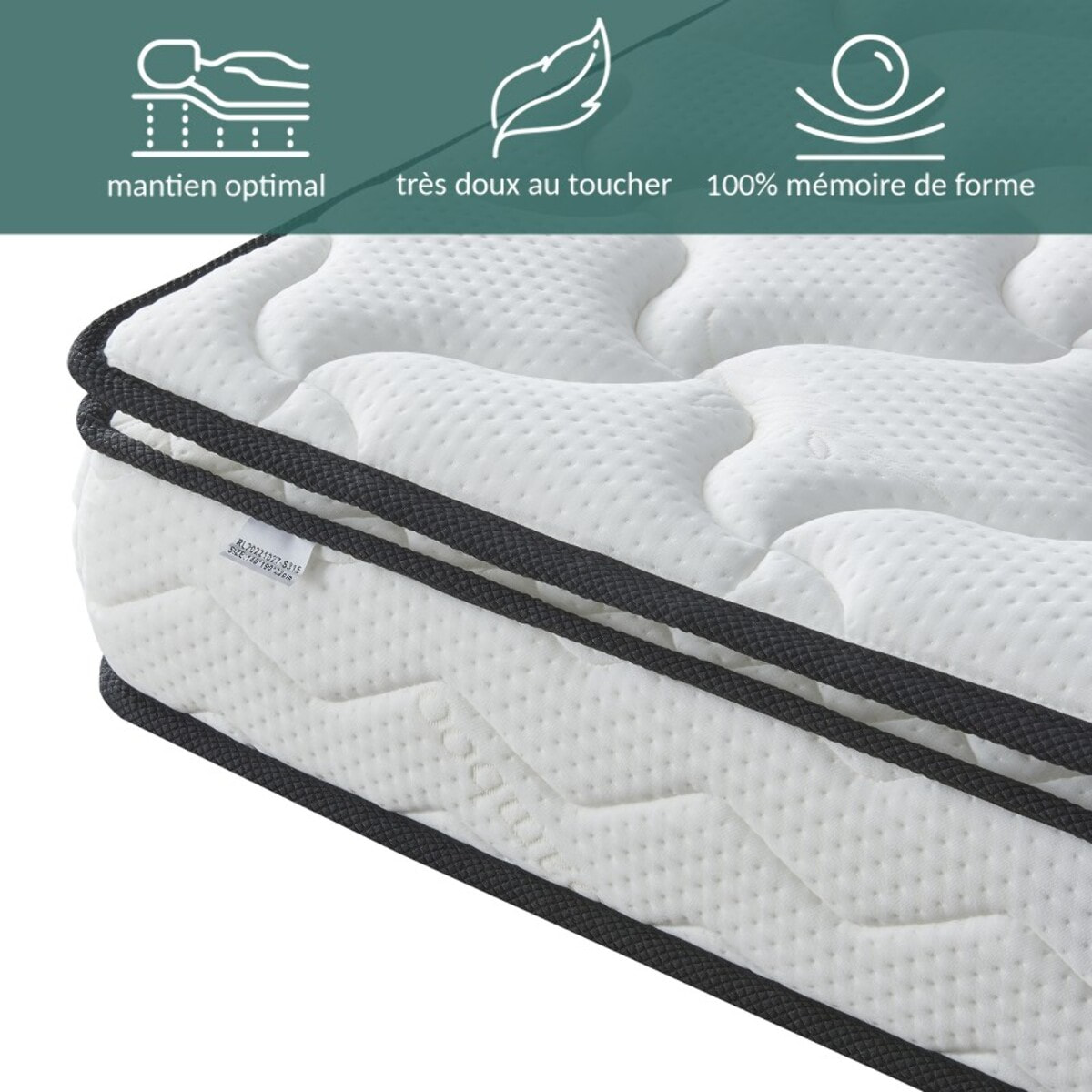Ensemble Lit avec tête de lit & matelas | Mémoire de forme avec surmatelas intégré | Cadre à lattes | Simili cuir | Blanc