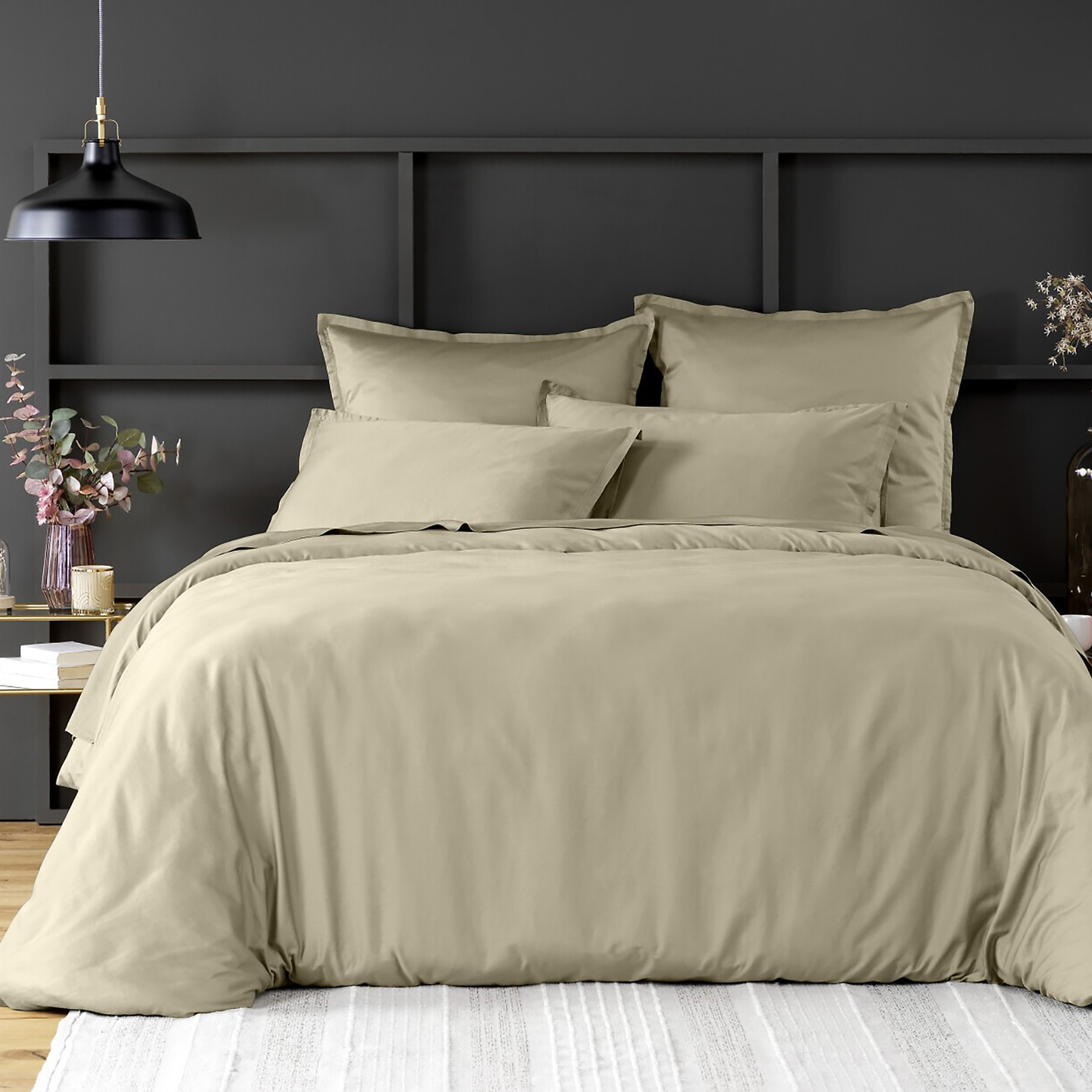 Drap Housse - Bonnet:30cm 100% Satin De Coton lavé 105 Fils Beige