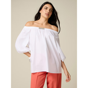 Oltre - Blusa off shoulders con dettaglio gioiello - Bianco