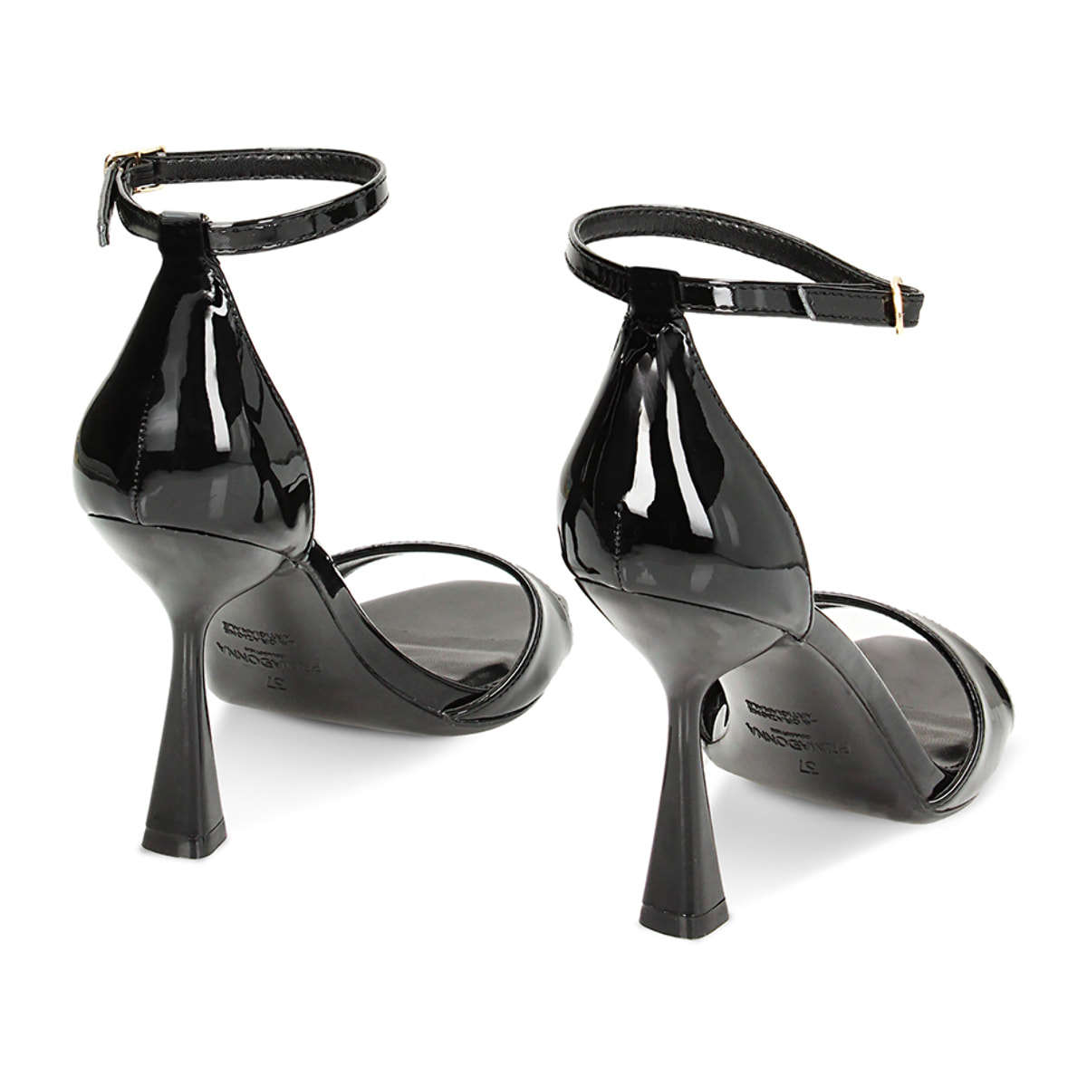 Sandalias de tacón negras de charol