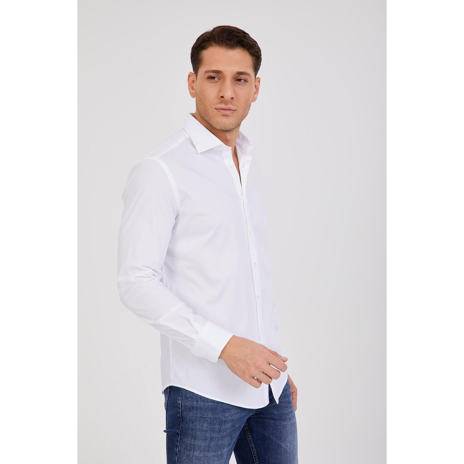 Camicia Uomo 1 Bottone Francese Slim Oxford unito Bianco