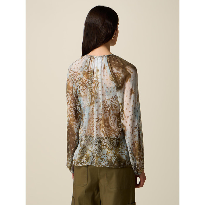Oltre - Blusa fantasia con maniche lunghe - Marrone