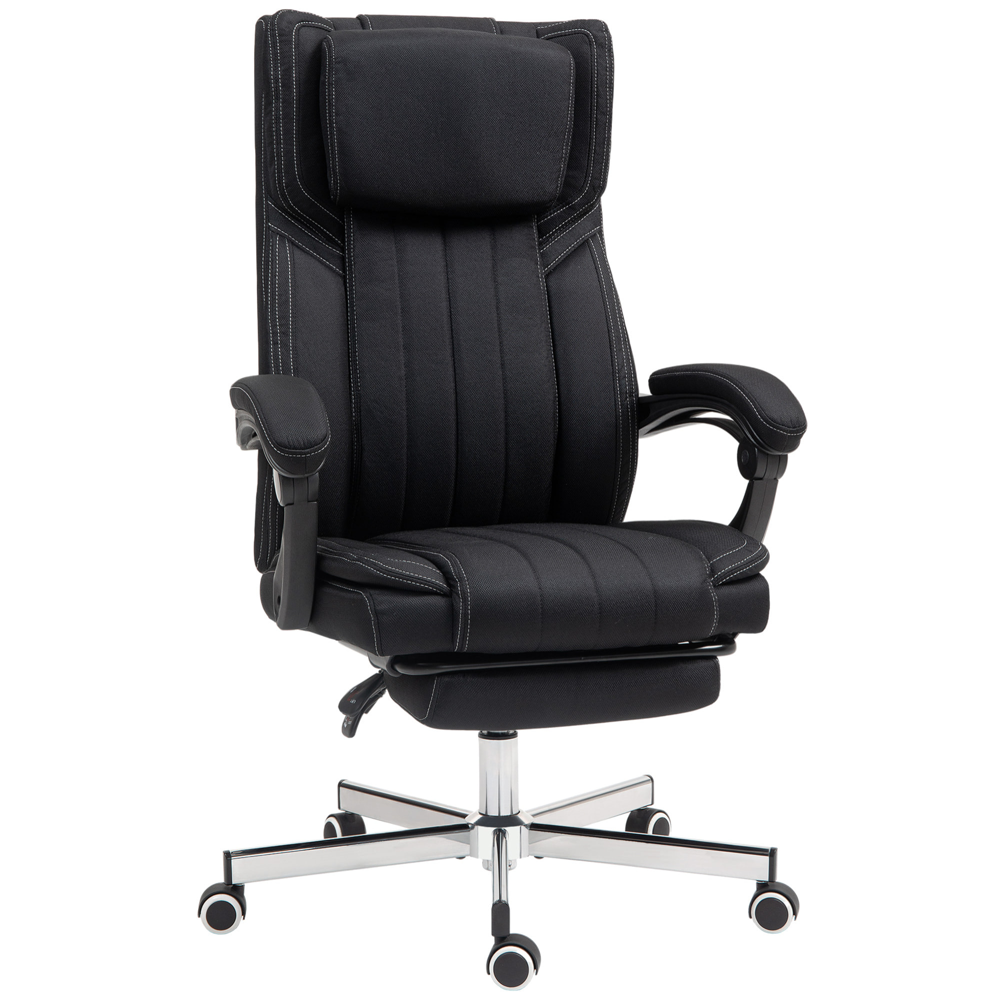 Fauteuil de bureau manager grand confort repose-pied dossier inclinable accoudoirs tétière rembourrés tissu noir