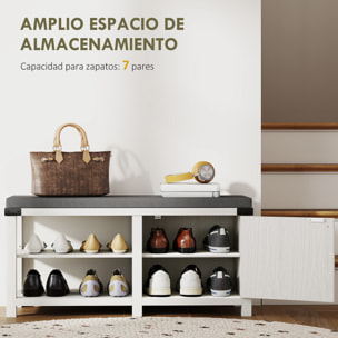 Banco Zapatero Rústico Zapatero con Asiento Organizador de Zapatos con Compartimentos Cojín para 7 Pares de Zapatos para Entrada Salón Dormitorio 100x40x48 cm Blanco y Gris