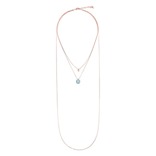 Collana Multifilo Catena Forzatina con Disco e Pendente Smaltato Azzurro con Cubic Zirconia Quadrata