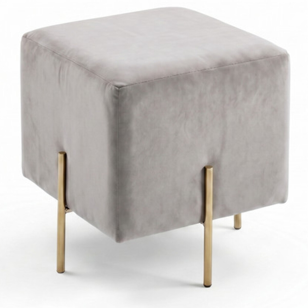 Pouf Quadrato in Velluto con Gambe in Acciaio Dorate, Seduta Imbottita Elegante dallo Stile Contemporaneo per Soggiorno, Camera da Letto e Ingresso