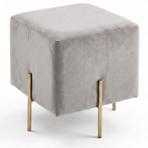 Pouf Quadrato in Velluto con Gambe in Acciaio Dorate, Seduta Imbottita Elegante dallo Stile Contemporaneo per Soggiorno, Camera da Letto e Ingresso