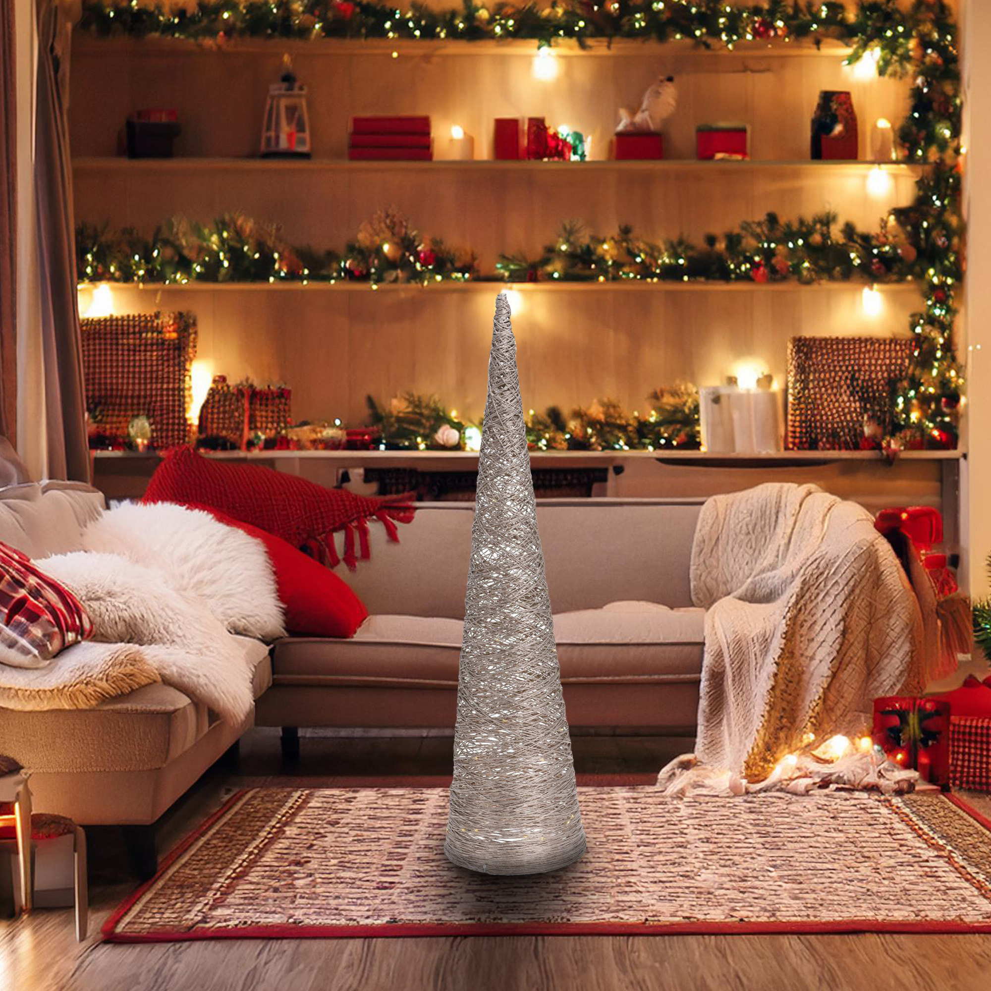 arbol en forma de cono con 40 luces led blanco cálido 20x20x76,5cm