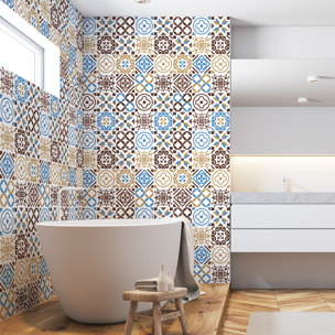 Stickers muraux - Sticker Mural Carrelage adhésif Cuisine Salle de Bain - 60 STICKERS CARRELAGES AZULEJOS ROSETA