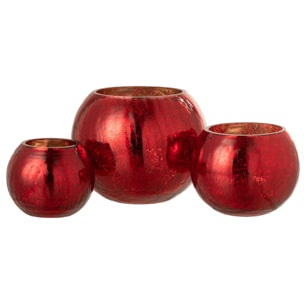 J-Line photophore Boule Craquele - verre - effet nacre - rouge - large
