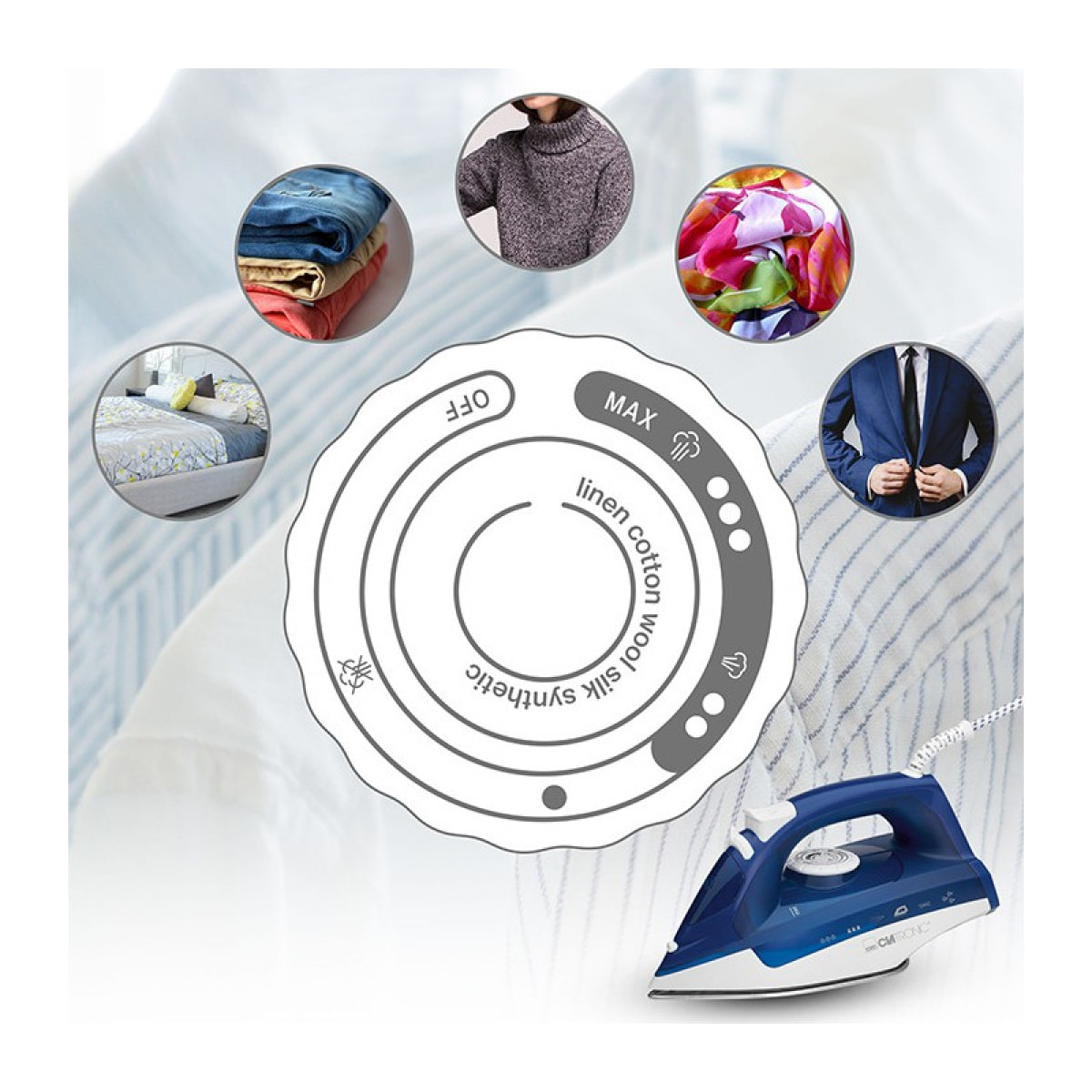 Fer à repasser vapeur 2200W Clatronic DB 3704 Blanc/bleu