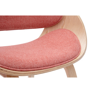 Chaise design en tissu effet velours texturé terracotta et bois clair BENT