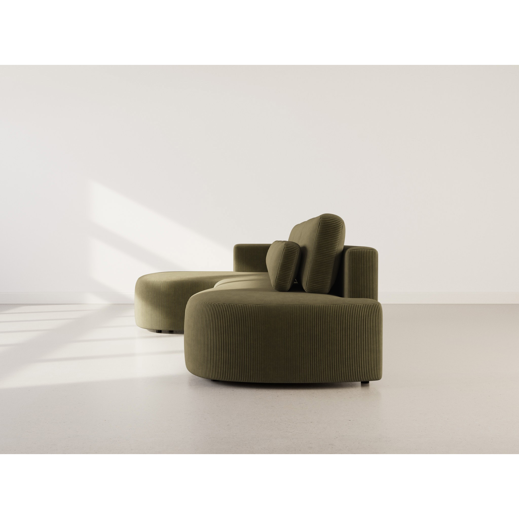 Mahina - canapé d'angle gauche 4 places convertible avec coffre en velours côtelé - Vert