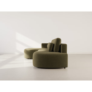 Mahina - canapé d'angle gauche 4 places convertible avec coffre en velours côtelé - Vert