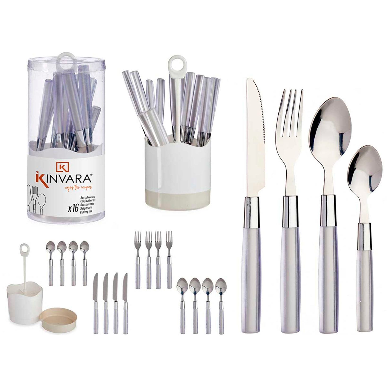 SET 16 CUBIERTOS ACERO INOXIDABLE MANGO PS GRIS