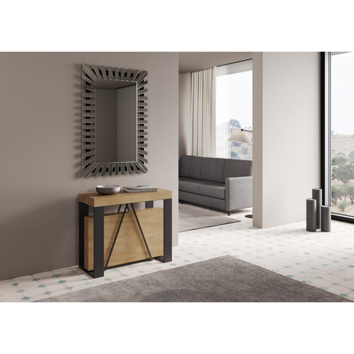 Console extensible 90x40/300cm Zamat chêne nature cadre anthracite