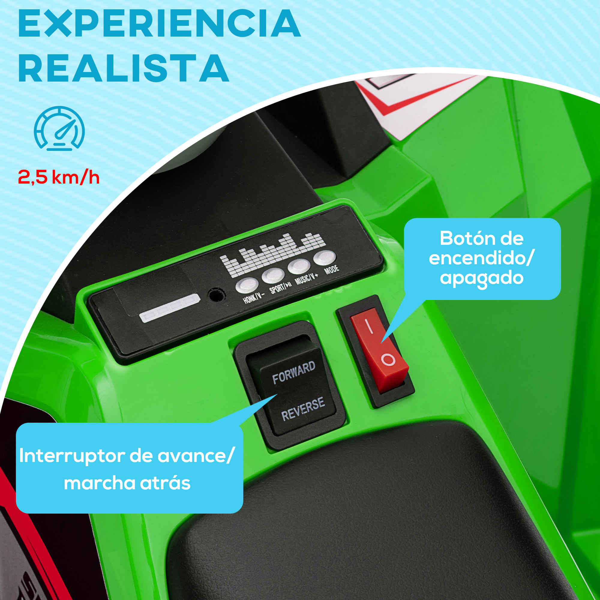 Quad Eléctrico para Niños 6V, Quad para Niños de 18-36 Meses con Avance y Retroceso, Velocidad de 2,5 km/h, Verde
