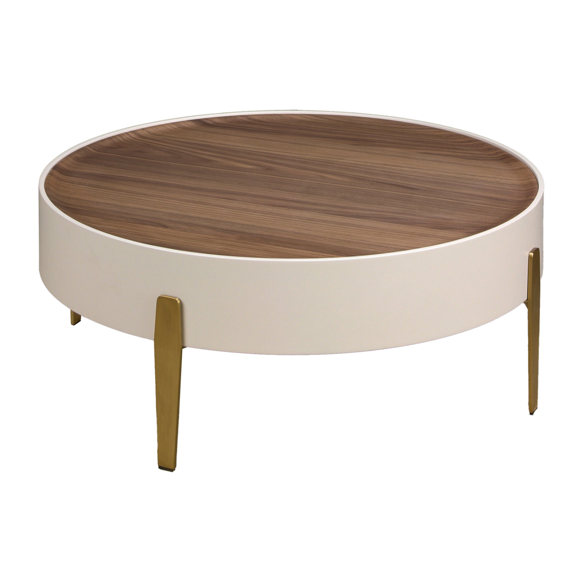 Mesa centro redonda en madera de MDF en beige y tapa de madera chapada en nogal natural 92x92x35cm