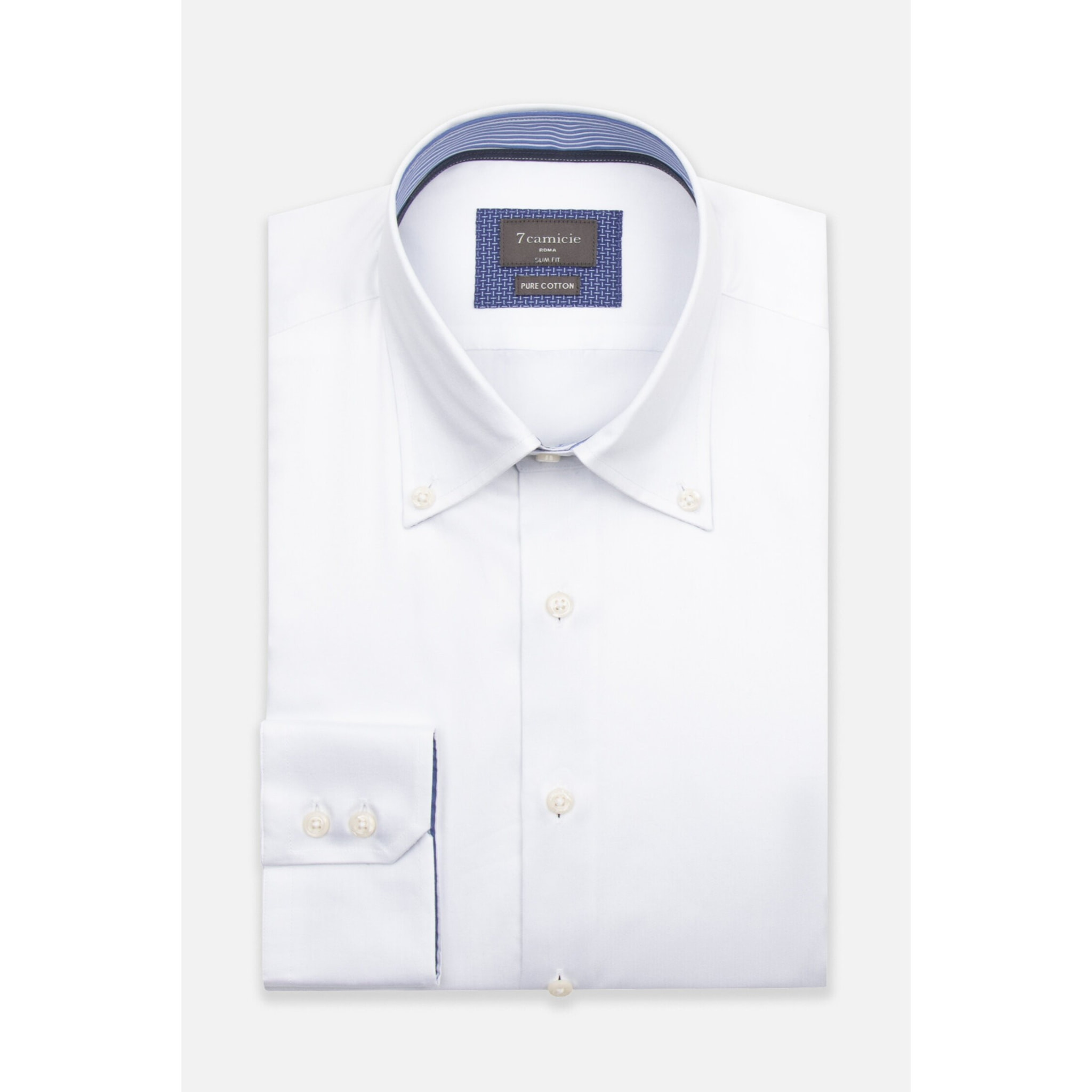 Camicia Uomo 2 Bottoni Button Down Slim Satin Unito Bianco