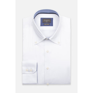 Camicia Uomo 2 Bottoni Button Down Slim Satin Unito Bianco