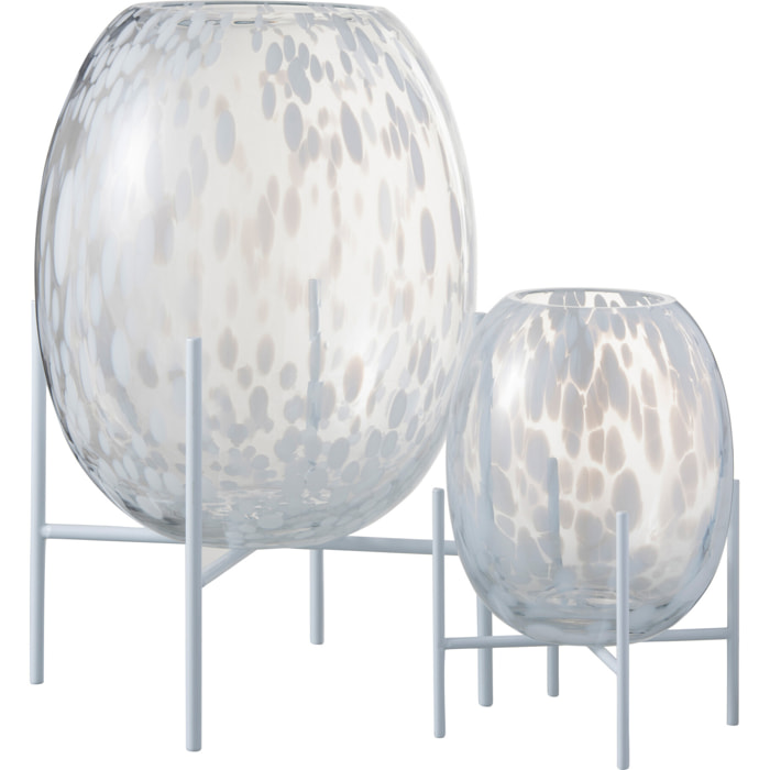 J-Line vase + Pied Pois - verre - transparent/blanc - large - 37 cm de hauteur