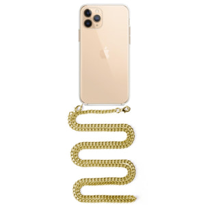 Cover trasparente per iPhone 11 Pro Max con ciondolo a catena in metallo. Accessorio moda, vestibilità perfetta e massima protezione