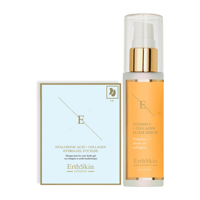 VITAMINA C + SERUM ELIXIR DE COLÁGENO + Ácido Hialurónico + Almohadillas para ojos