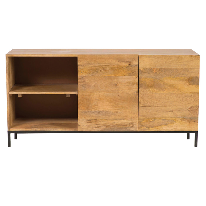 Buffet industriel en bois manguier massif et métal noir 2 portes L145 cm YPSTER