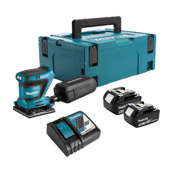 Ponceuse vibrante 18v 112x102 mm-MAKITA - Avec 2 batteries 18V 5,0Ah - chargeur - MAKPAC - DBO480RTJ