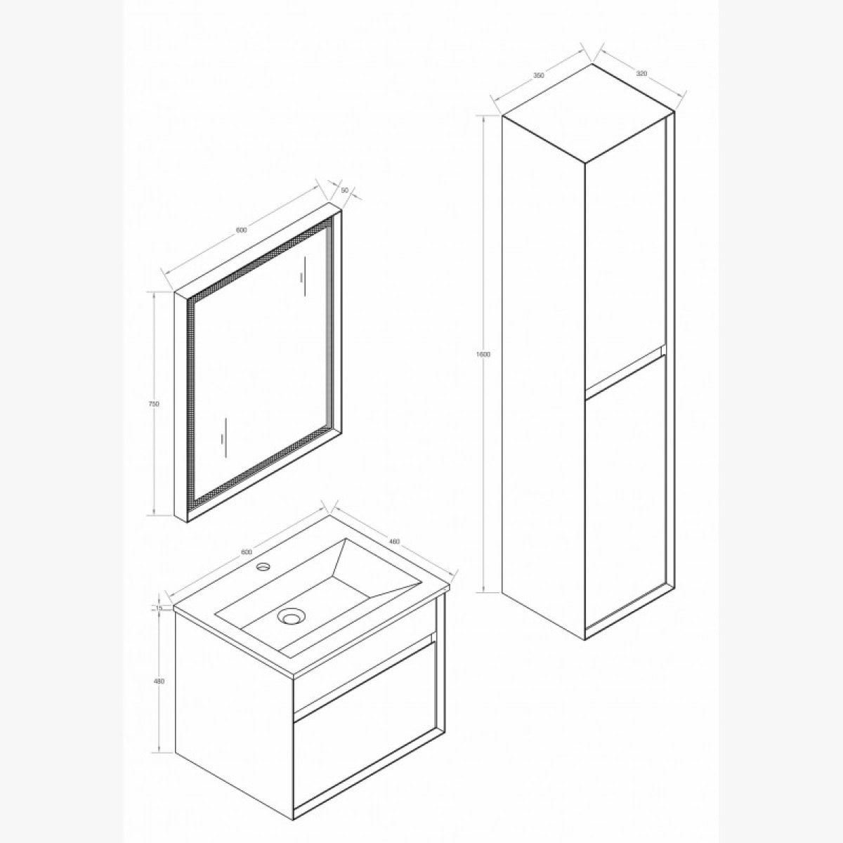 Ensemble meuble de salle de bain 60 cm Aquaroca