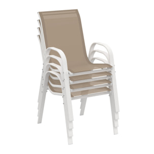 Chaises de jardin empilables textilène blanc beige - lot de 4