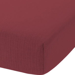 Drap housse - bonnet:30cm - 100% gaze de coton lie de vin