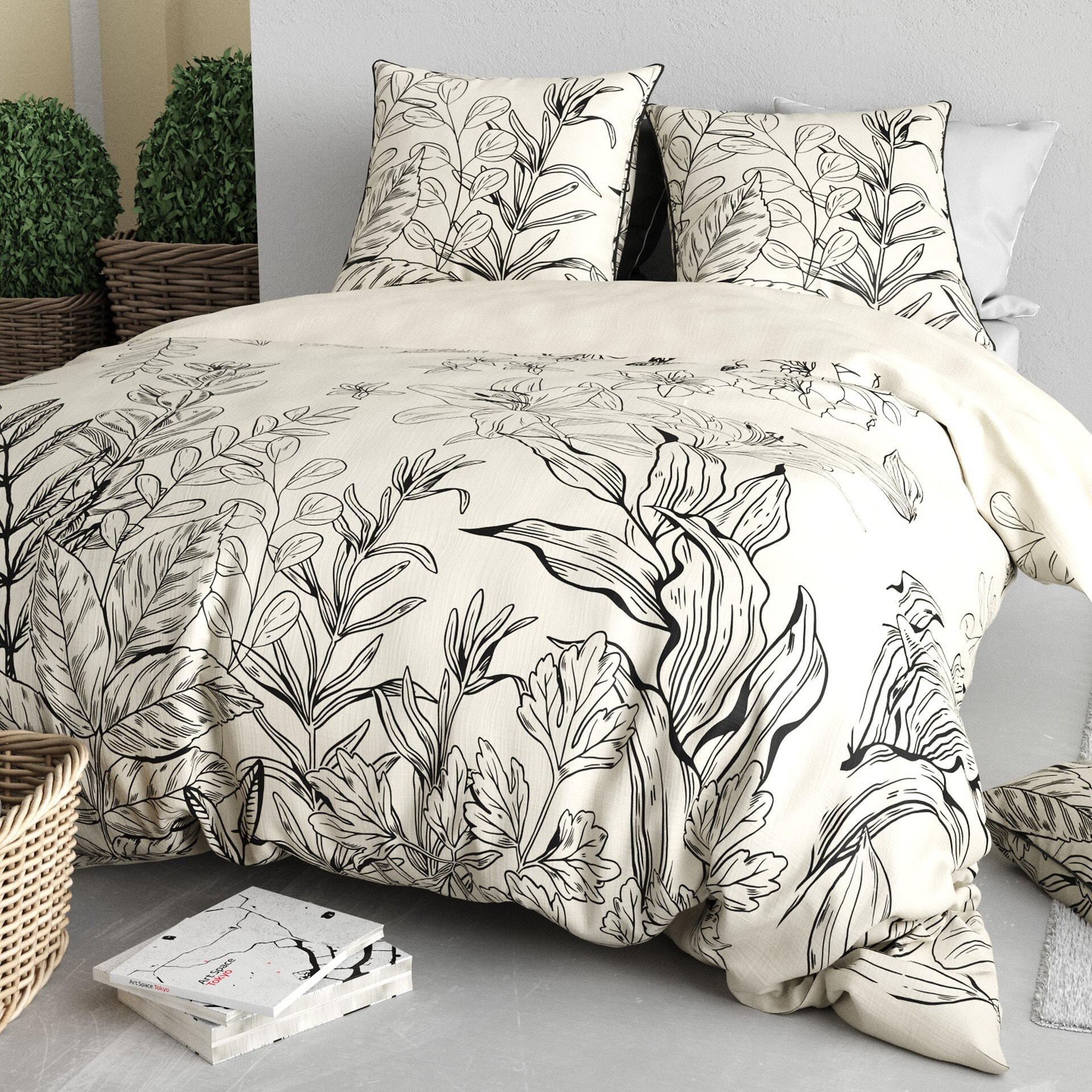 Parure Housse De Couette 3pcs 100% Satin de Coton 120 Fils THAIS