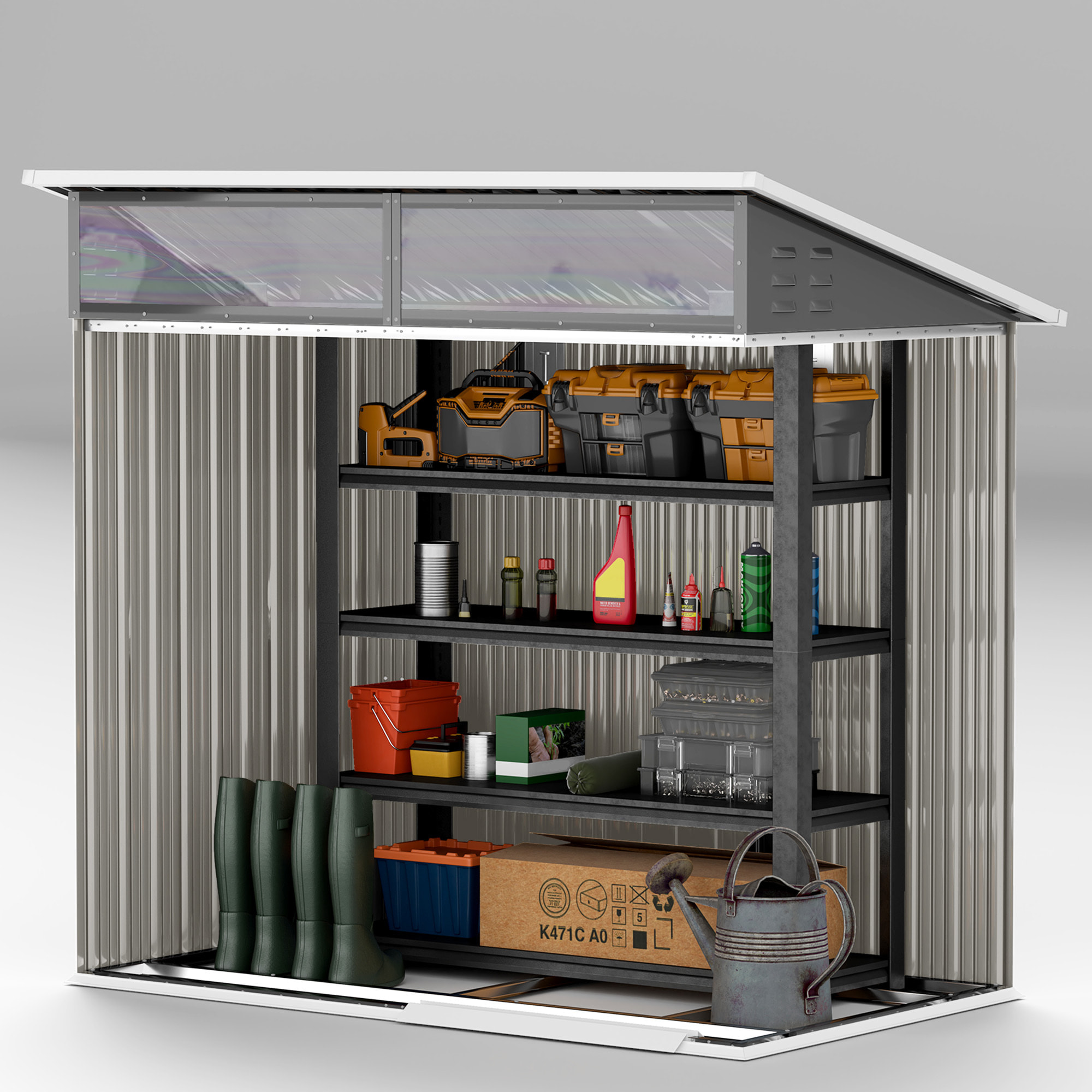 Caseta de Jardín Exterior 1,9m² 195x122x182 cm Cobertizo de Jardín Exterior con Base Refuerzo (Suelo NO Incluido) Puerta Corredera Ventanas Cobertizo para Terraza Patio Gris Oscuro