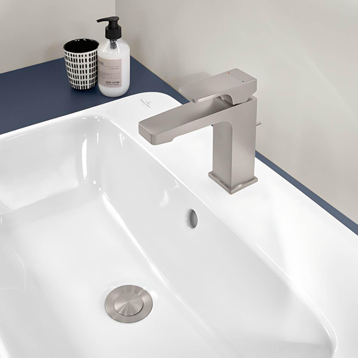 Mitigeur lavabo Architectura Square sans tirette Brushed Nickel Matt