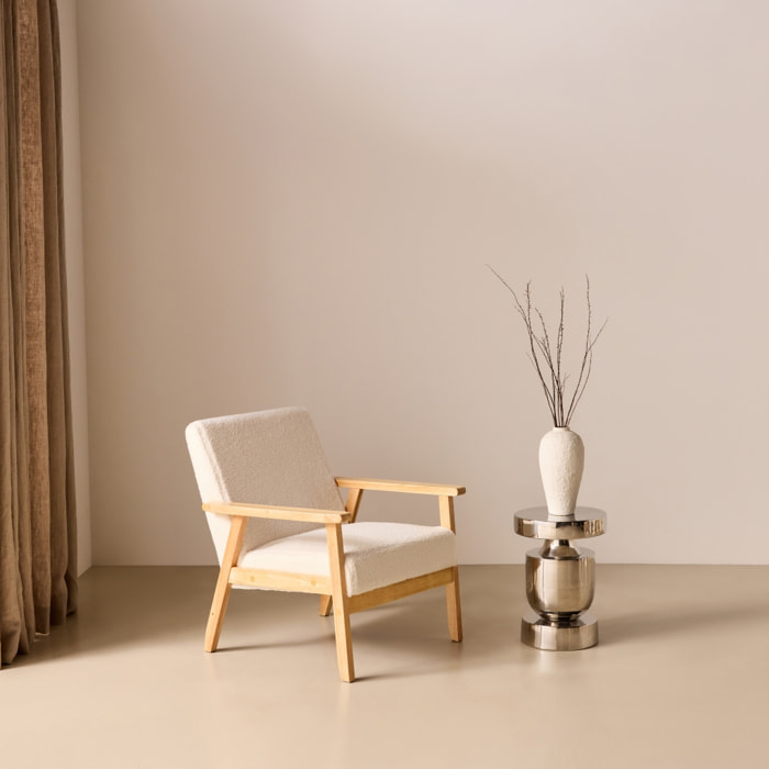 Fauteuil scandinave bois de peuplier, d'hévéa et bouclette ISAK