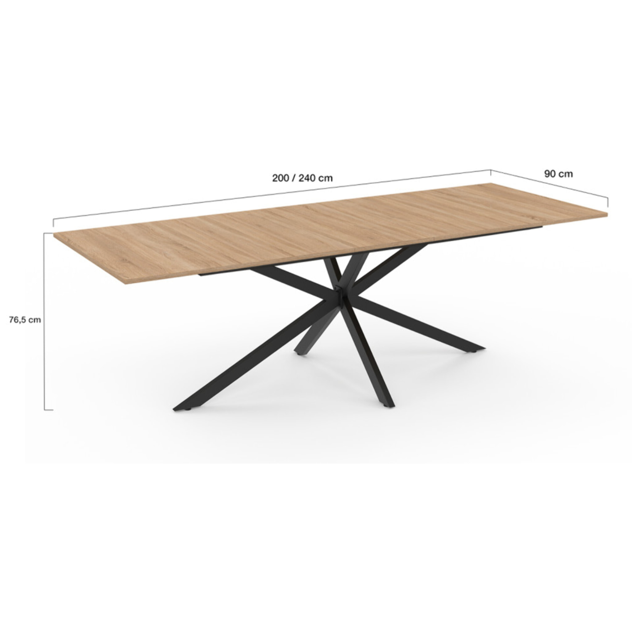Table repas Spider plateau extensible 200-240cm bois avec rangement intégré et pieds croisés noirs